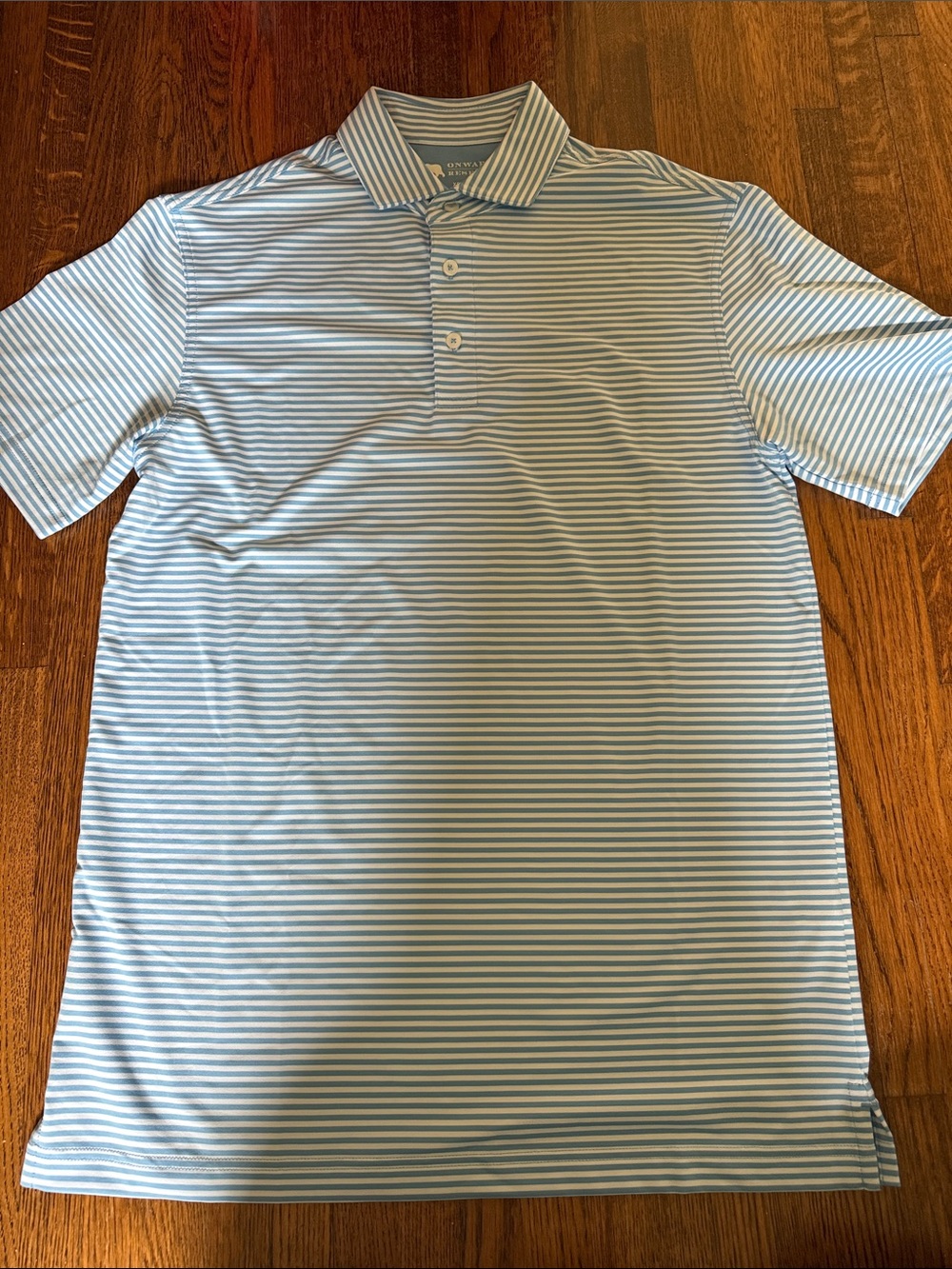 Onward Reserve Performance Light Blue & White Striped Polo Shirt